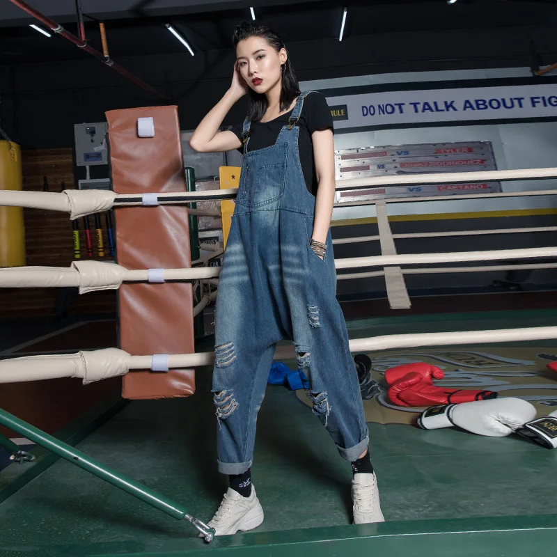 

LANMREM 2019 Spring Summer Clothes For Women New Pattern Holes Loose Harem Pants Tide Personality Trousers Casual Jumpsuit YG997
