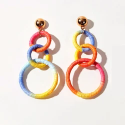 Nova recomendação bohemia limitada popular ráfia círculo cor brincos moda design simples brincos femininos jóias