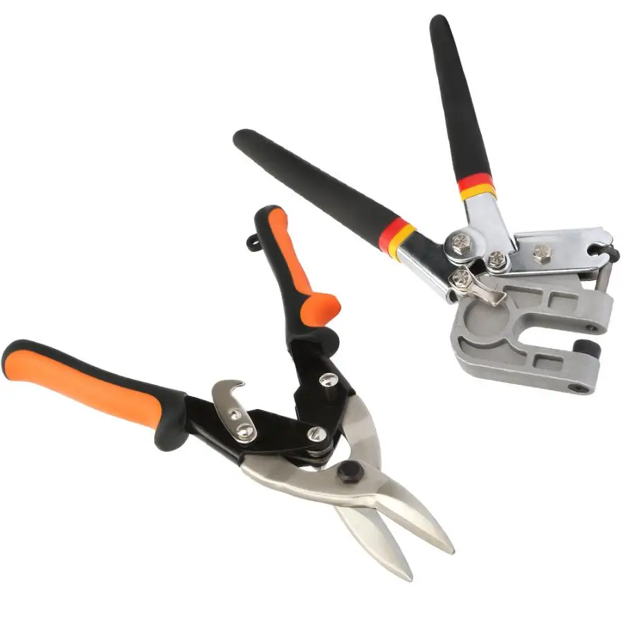 Aviation Snips / Stud Crimper / 1/4" Screwdriver Adapter Hand Tools Set w/ 12pcs PH2 Screw Bits for Metal Profiles Cutting