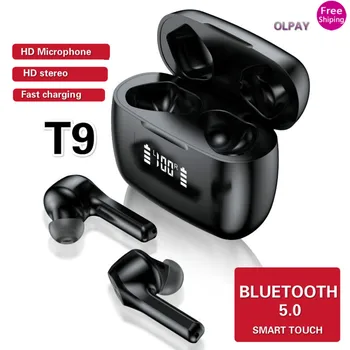 

New T9 Bluetooth Headphone with Microphon 5.0 Waterproof Sport Earphone Stereo HIFI Earbud LED TWS Headset for Celulares Iphone
