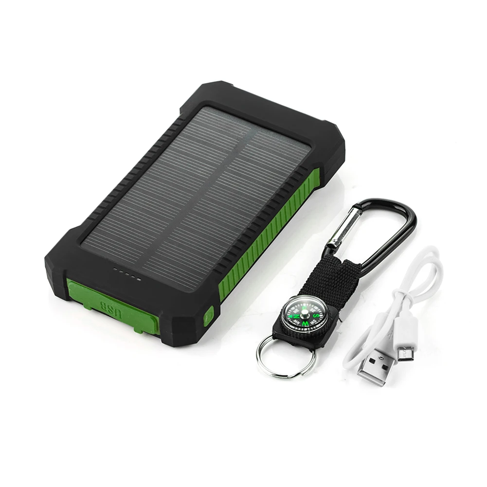 20000mAh Solar Power Bank Waterproof Solar Charger Dual USB Ports External Charger Powerbank for Smartphone with LED Flashlight power bank 10000