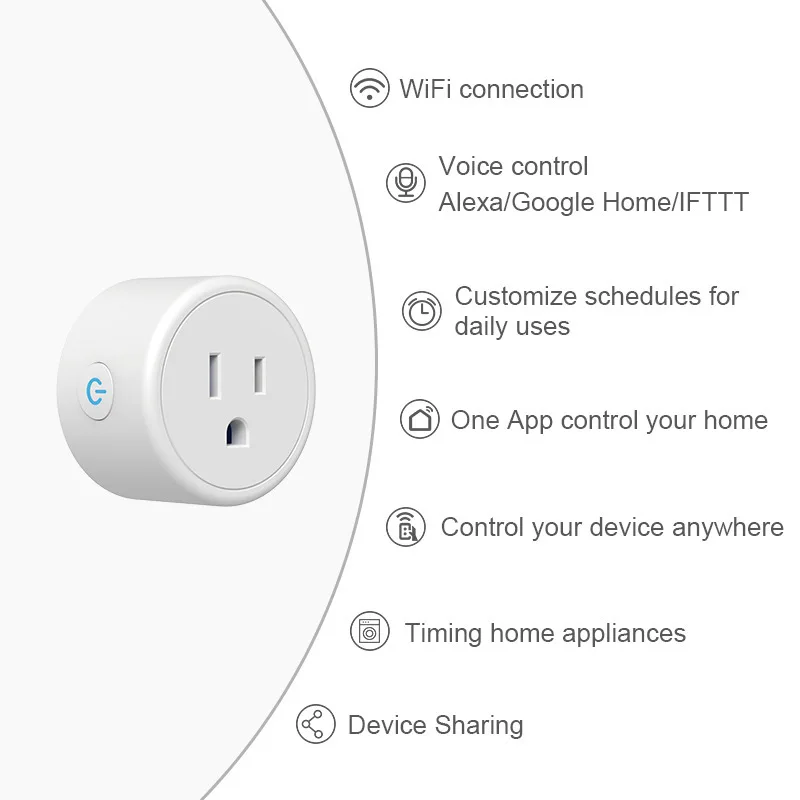 FrankEver Mini US Wifi Plug with Surge Protector 110-240V Voice Control Smart Socket Work with Alexa Google Home Tuya APP FrankEver Mini US Wifi Plug with Surge Protector 110-240V Voice Control Smart Socket Work with Alexa Google Home Tuya APP