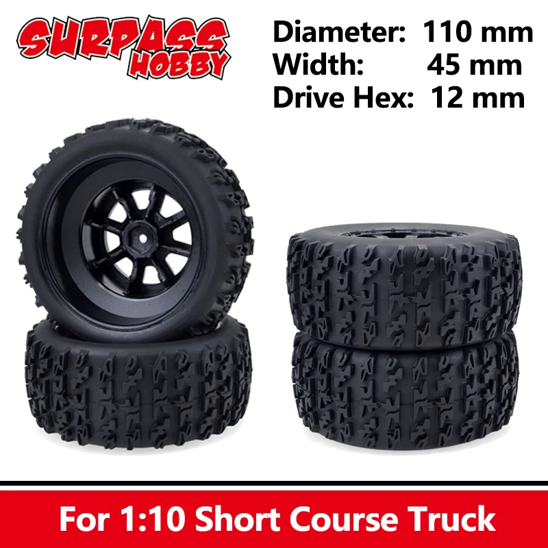 4X 1:10 Short Course Truck Tires BeadLock Wheels 12mm Hex For TRAXXAS Slash Car 