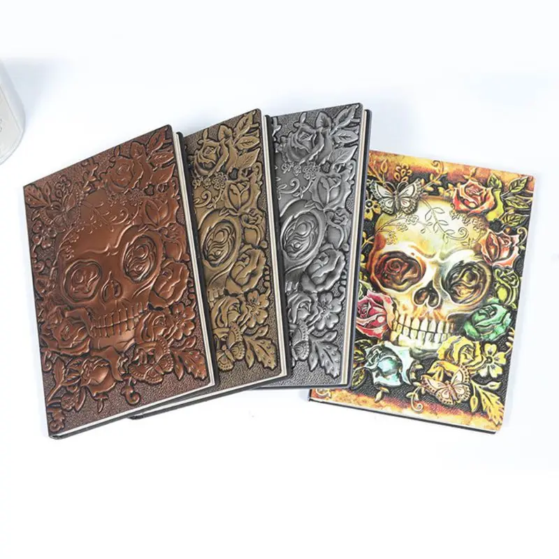 

Creative Skull Flower Embossed A5 Leather Notebook Journal Notepad Travel Diary Planner School Office Supplies