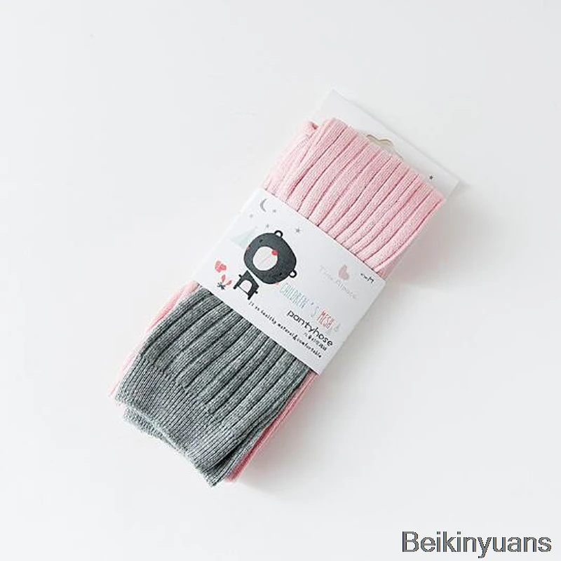 Pink gray Вязаные хлопковые леггинсы для девочек на весну и осень, женские леггинсы, штаны для девочек, сохраняющие тепло - Цвет: Pink gray