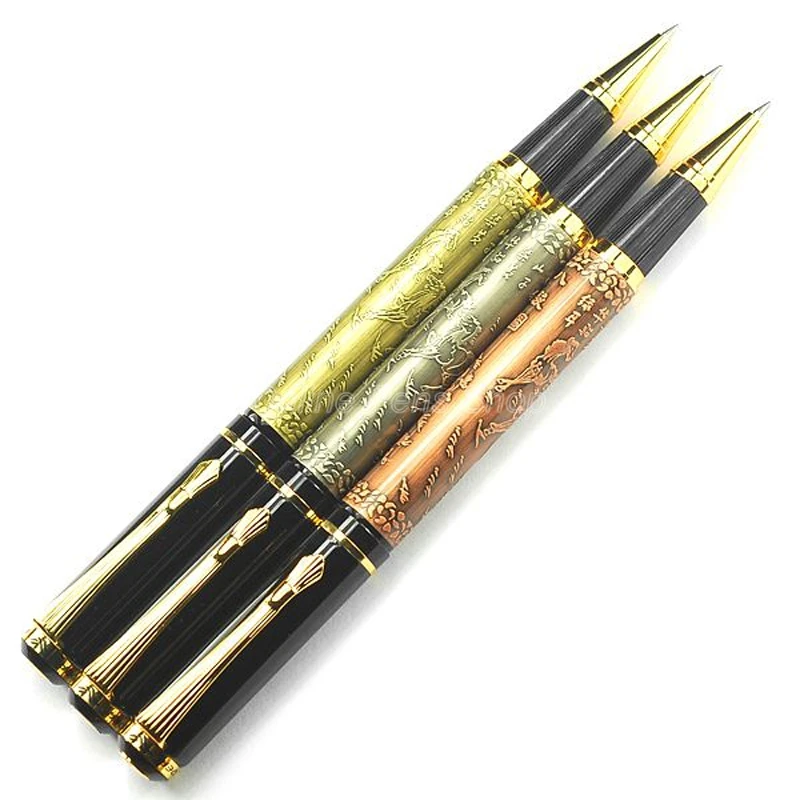 3 Pcs Baoer 507 Metal Roller Ball Pen Running Horses Pattern Bronze/Red Copper/Gray Color For Writing Gift Pen