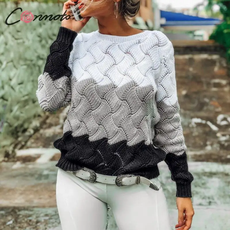 

Conmoto Casual Winter Clothes Women Jumpers 2019 Fashion Color Block Long Sleeve Pullover Female Autumn Sweater Ladies Knit Tops