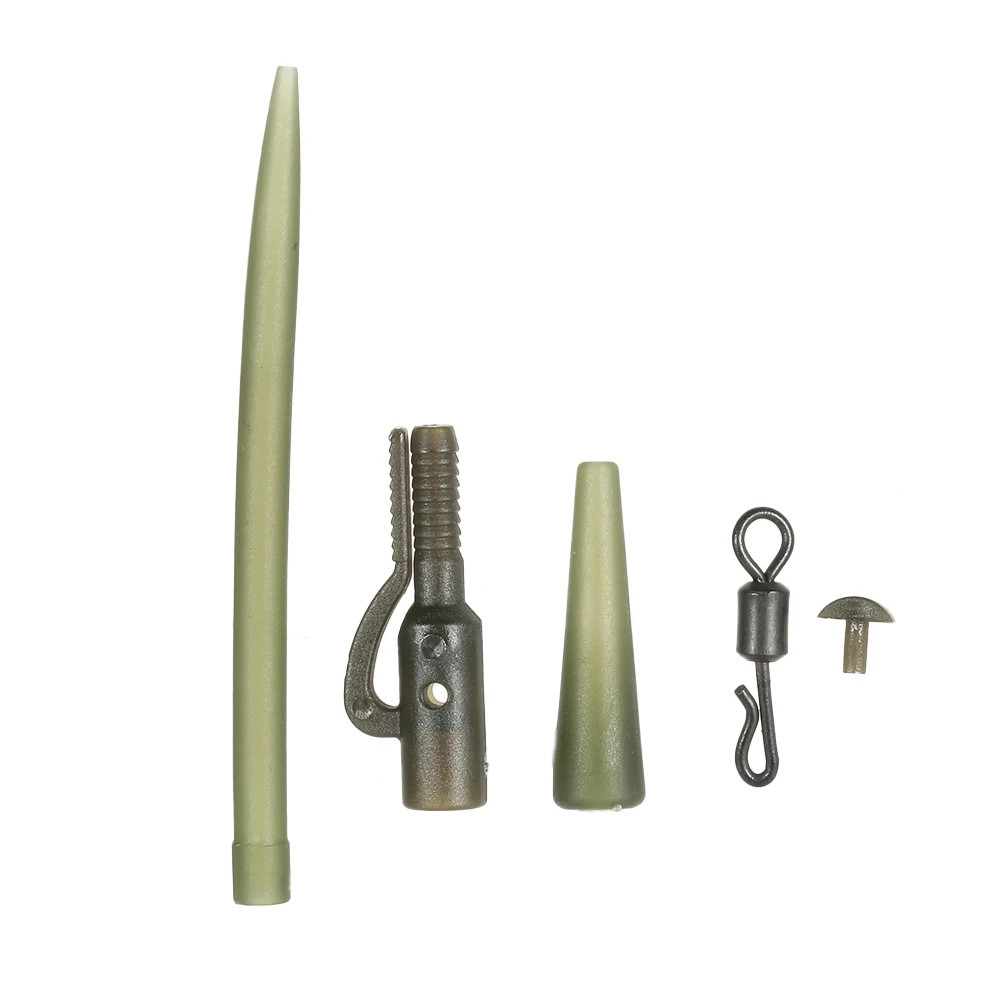 

50pcs/10Set Terminal Anti Wrap Sleeves Rolling Swivels Carp Fishing Tackle Safety Lead Clips with Pins Tail Rubber Tubes