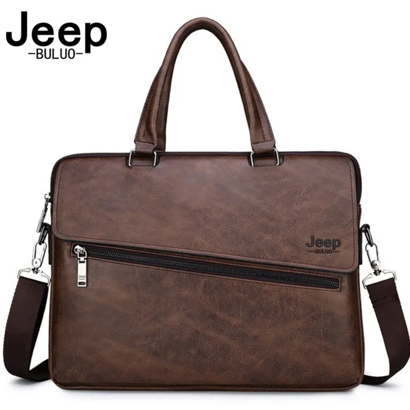 

JEEP BULUO Men's Briefcase Office Business Tote Bag 14 Inch Laptop Bag Leather File Hot Messenger Bags