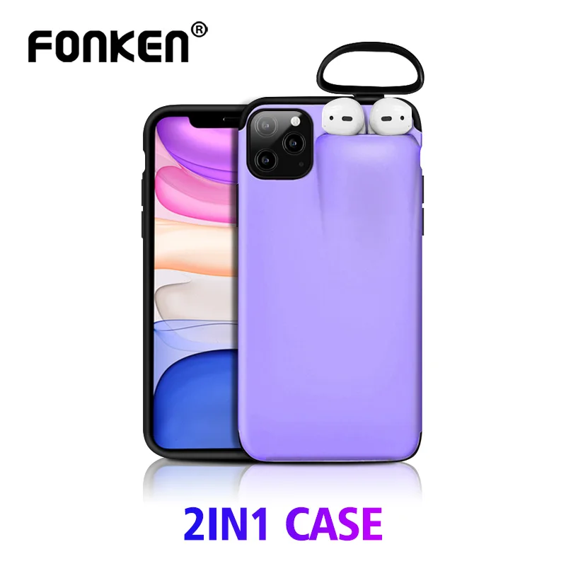 Чехол FONKEN 2в1 для Iphone 11 11Pro Max защитный чехол с коробкой для хранения для AIrpods 1 2 держатель чехол для наушников Capa De Telefone