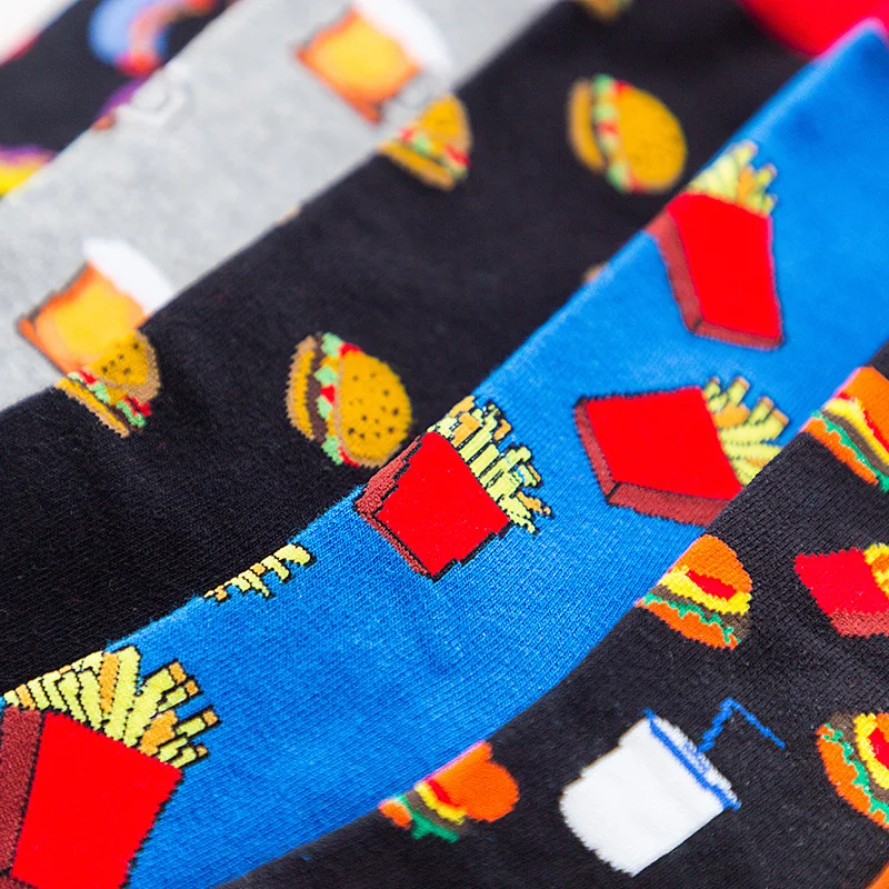 Яркие носки с изображением хот-дога гамбургера, пива, новинка, мужские забавные носки Kawaii Sokken, креативные повседневные хлопковые носки для мужчин