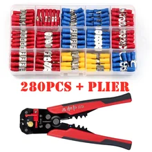280PCS Assorted Spade Terminals Insulated Cable Connector Electrical Wire Assorted Crimp Butt Ring Fork Set Ring Lugs + Plier