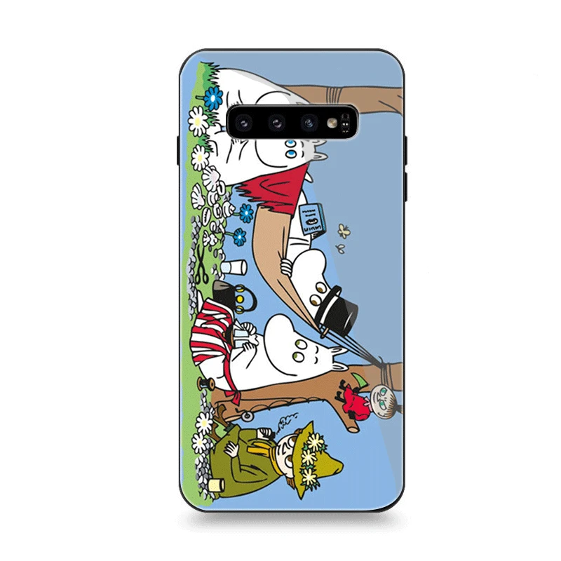 Чехол для телефона Стекло для samsung A40 A50 A10 A20 A30 A60 A70 S10 S7 край S8 S9 Note 8 9 10 плюс Чехол мультяшным персонажем Мумий Тролль с мультяшным бегемотом комплект