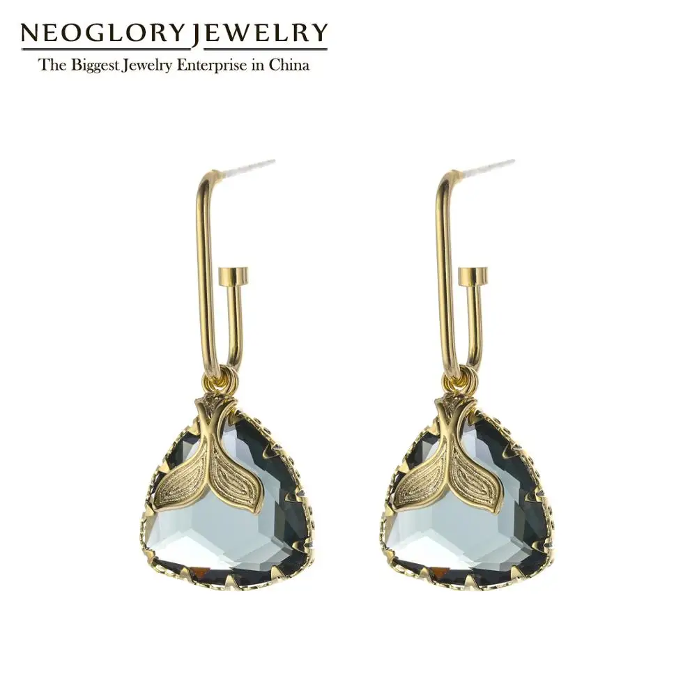 Серьги NEOGLORY с кристаллами геометрической формы в виде рыбьего хвоста для женщин