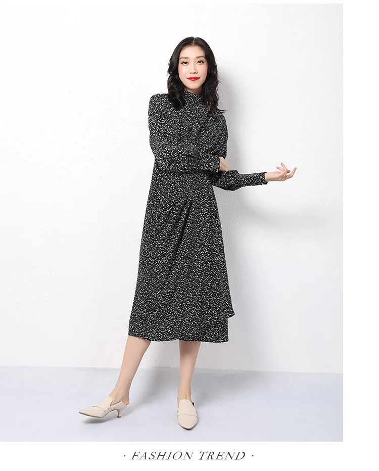 Dress Women's Autumn New Style Brand WOMEN'S Dress Half-Turtle-Neck Long Sleeve High-waisted Mid-length Asymmetric Skirt