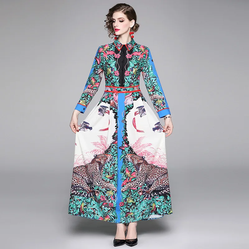 

Photo Shoot Europe And America Versitile Fashion Waist Hugging Slimming Positioning Floral Printed Dress