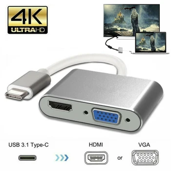 

New USB 3.1 Type-C to VGA 4K HDMI 2-in-1 Multiport Adapter UHD Converter Cable Adapter VGA USB3.0 PD Audio Video Converter