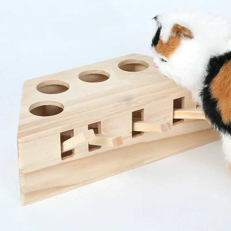 Whack Mole mouse кошка упражняющая игрушка твердая деревянная головоломка коробка с 3/5 отверстиями игрушки для домашних животных E2S