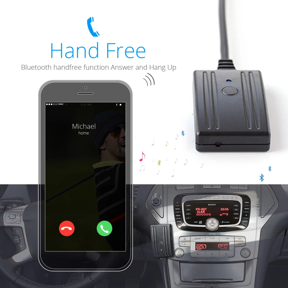 Car Bluetooth 5.0 Kit Phone Call Handsfree 12Pin AUX Adapter for Ford Focus Mondeo CD 6000 6006 5000C MP3 Radio Stereo Audio MIC
