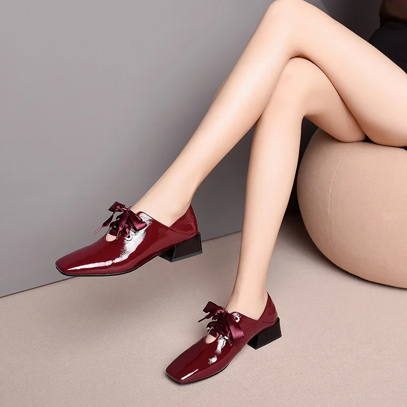 

Online Celebrity Spring New Style Europe And America Leather Shoes Elegant Purple Genuine Leather Semi-high Heeled Shoes Women's