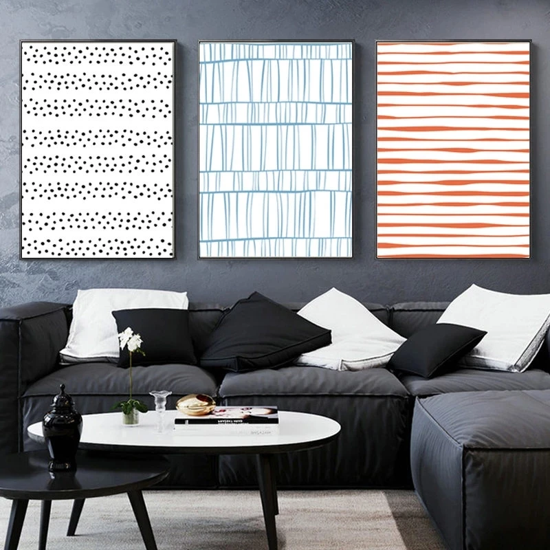 Geometric Abstract Line Canvas Painting Red Blue Wall Art Poster and Print Modern Minimalist Gallery Living Room Home Decor | Дом и сад