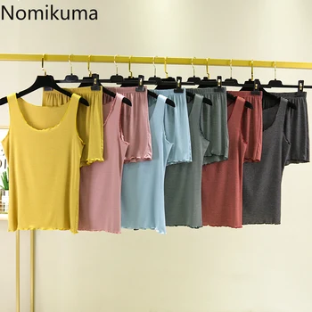 

Nomikuma Korean Striped Two Piece Set Sleeveless Tank Tops + Stretch Waist Wide Leg Pants 2020 Summer Causal 2PCS Outfits 3Z542