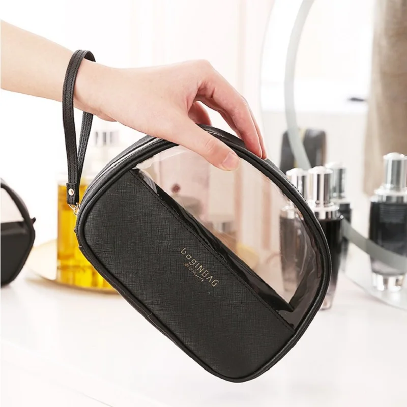 Fashion Cosmetic Bag PU Leather Transparent Cosmetic Bags Women beautician Small