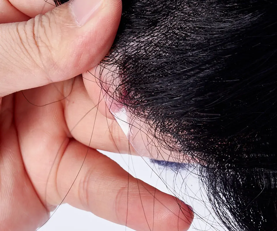 PU Transparent Toupee Men Wig  Replacement Systems Thin Skin 0.10-0.14mm Indian Natural Remy Hair 6inch