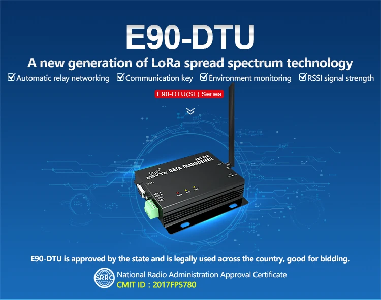 LoRa 230 МГц 37dBm RS232 RS485 RSSI ebyte E90-DTU(230SL37) сетевой модем PLC LoRa Spread spetum дальний беспроводной модуль