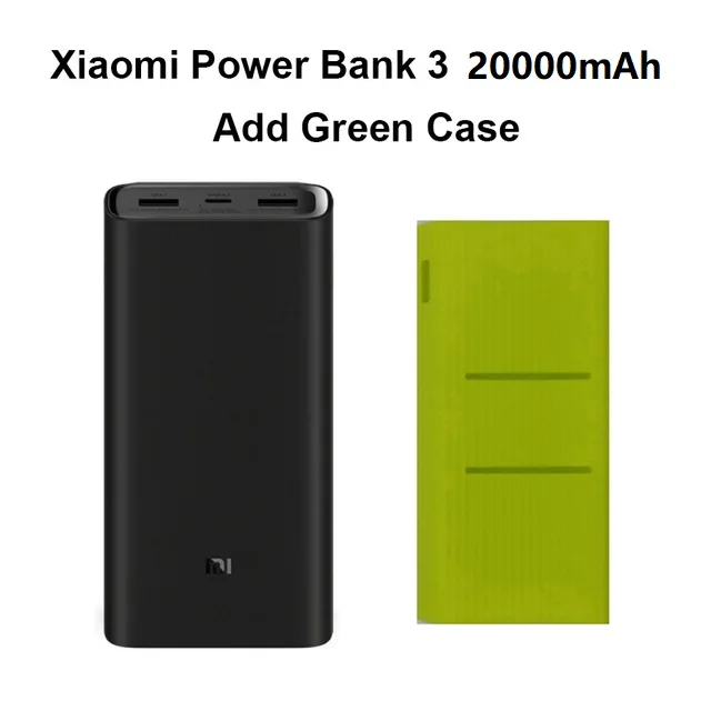 Xiao mi power Bank 3 20000 мАч mi power bank USB-C 45 Вт портативное зарядное устройство Dual USB power bank для ноутбуков смартфонов PLM07ZM - Цвет: Add Green Case