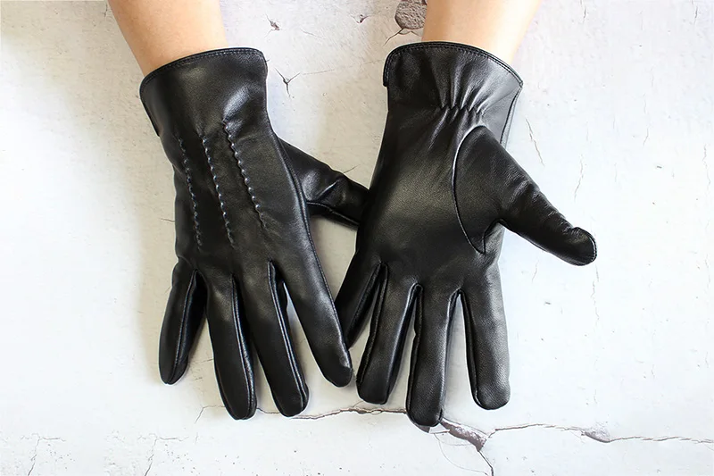 Men's Single Leather Unlined Touch Screen Sheepskin Gloves Thin Motorcycle Riding Four Seasons Car Driving Driver Finger Gloves