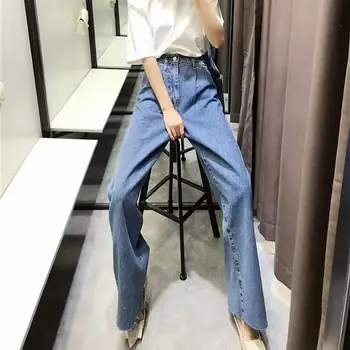 

Women Pleated High Waist Jeans Retro Pockets Denim Pants Wide Leg Pants Loose Female Casual Jeans Longloose Trousers