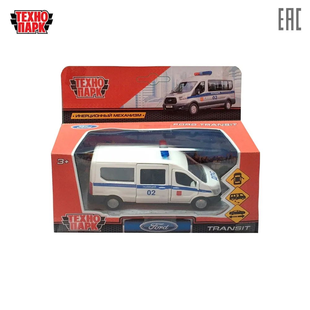 Машина металл ТЕХНОПАРК FORD Transit полиция 12см, открываются двери, инерционная 278103