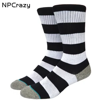 

Thick Black Stripes Skateboard Socks Men Towel Bottom Comfort Cotton Meias Fit Performance Sox Y240