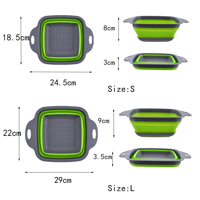 Складная Силиконовая фруктовая дуршлаг для овощей стиральная складная корзина пластиковый квадратный фильтр сливной корзины кухонные инструменты, гаджеты
