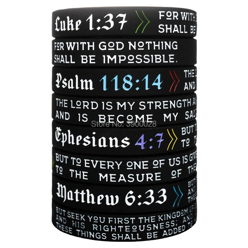 300pcs Luke 1:37 Psalm 118:14 Ephesians 4:7 Matthew 6:33 Religious Scriptures Silicone Wristband Bracelet Free Shipping By DHL | Украшения