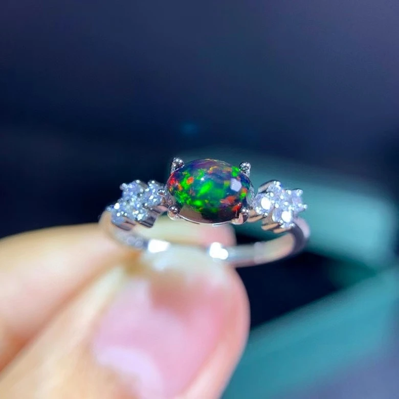 

CoLife Jewelry Dyed Black Opal Ring 5mm*7mm Natural Opal Silver Ring 925 Silver Black Opal Jewelry Gift for Woman