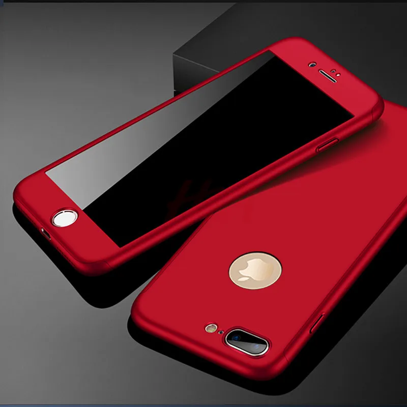 Красный Роскошный чехол для телефона 360 с полной защитой для iPhone XS MAX XR X Coque чехол для iPhone 6 6s 7 8 Plus, чехол 5 5S SE, стекло - Цвет: Красный