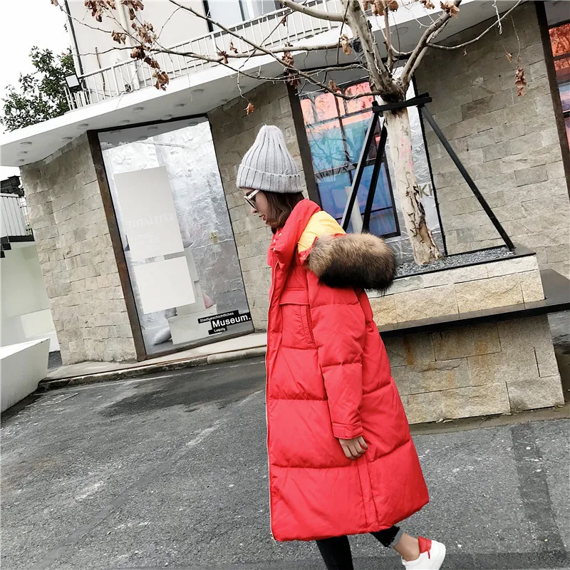 Зимний стиль корейский стиль Dongdaemun пуховик женское платье средней длины утепленное пальто с большим меховым воротником