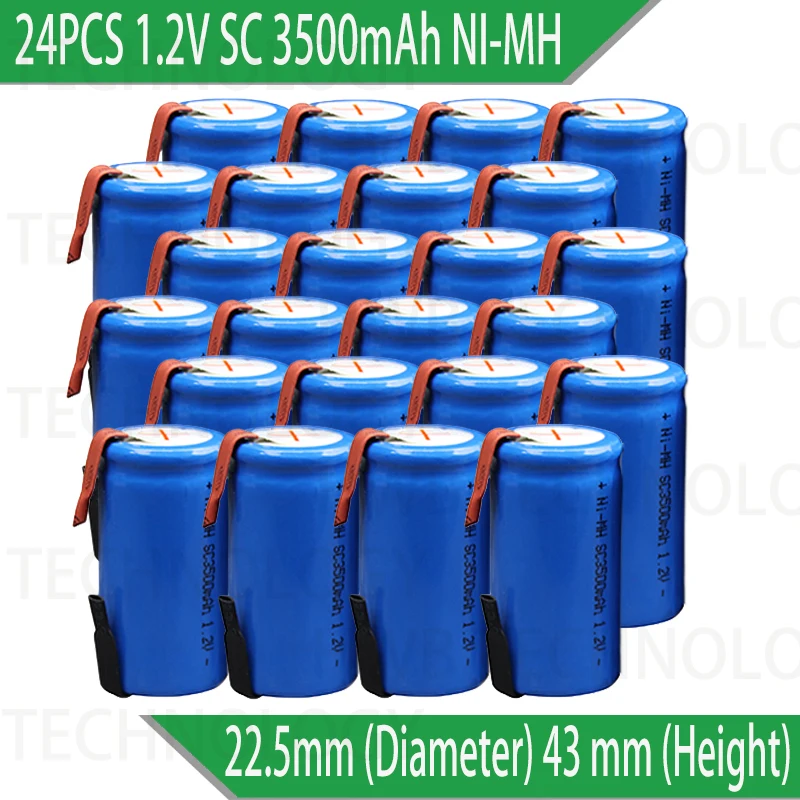 

24PCS/lot High Grade Sub C SC 1.2V SC 3500mAh ni-mh Rechargeable Battery Electric tools/electric drill screw Free Shipping