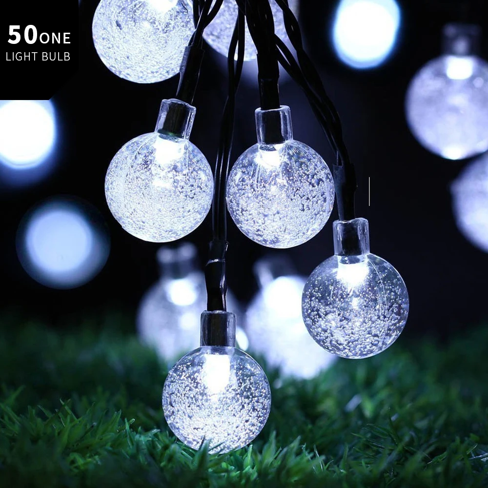 7 meters 50 lights-multiple colors solar LED crystal bubble ball light string