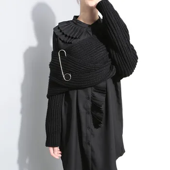 

LANMREM 2020 autumn New Design Sense Wear More Black Knit Loose Thick Long Multi-purpose Scarf Shawl PC028