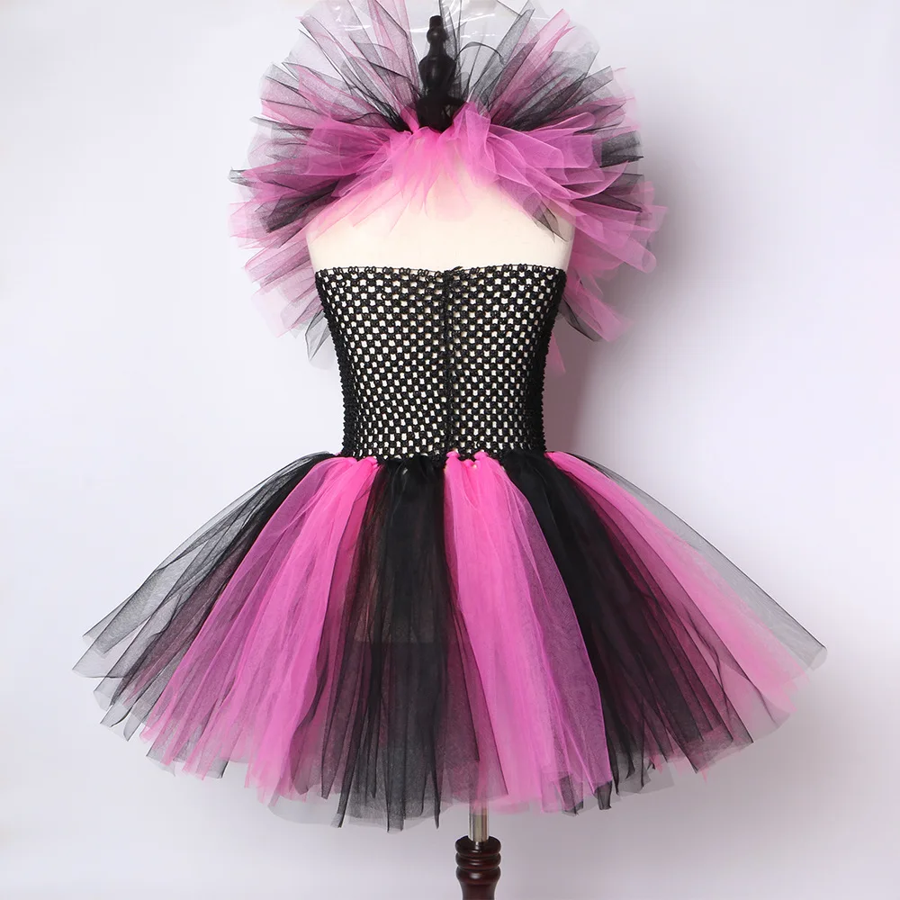 Платье-пачка для девочек; vestido quente rosa e preto criandas; карнавальный костюм на Хэллоуин; платье для косплея