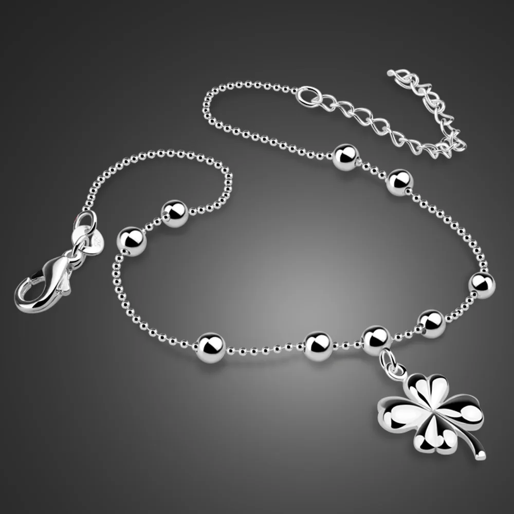 Bohemia Fashion Clover Anklets 100% 925 Sterling Silver Foot Beach ball Anklets Women & Girl Barefoot Chain Jewelry Summer gif Bohemia Fashion Clover Anklets 100% 925 Sterling Silver Foot Beach ball Anklets Women & Girl Barefoot Chain Jewelry Summer gif