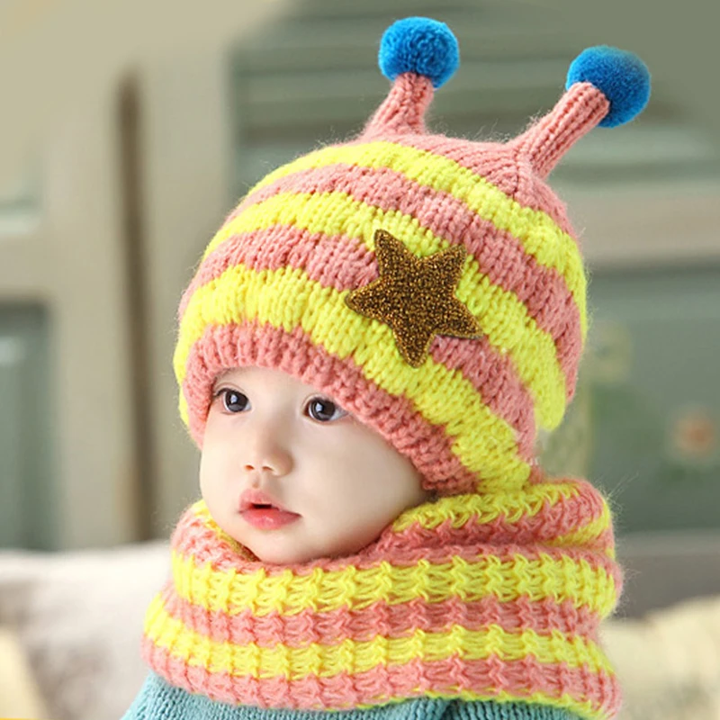 Pink Yellow Аксессуары для одежды зимние детские шапочки Skullies наборы шарфов и шапок для маленьких мальчиков и девочек вязаные детские шапки с помпонами - Цвет: Pink Yellow