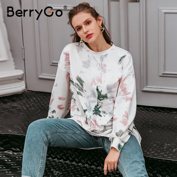 

BerryGo women's round neck tie dye long sleeve Hoodies Female Casual fashion autumn winter women hoodies pullovers sweatshirt