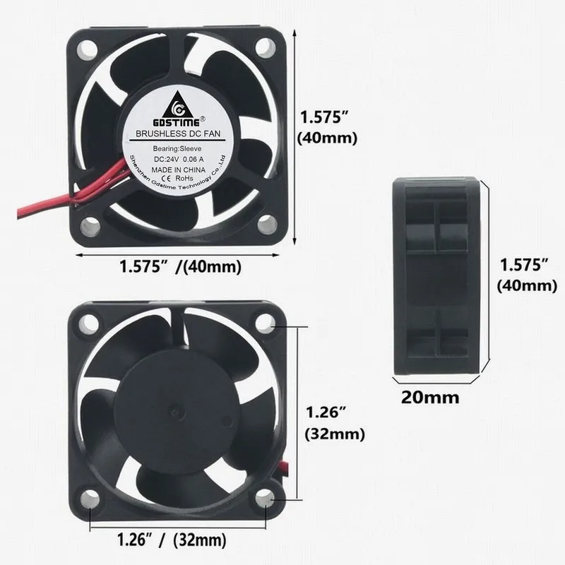 1PCS Gdstime 40mm x 20mm 4cm 40x40x20mm DC 24V 2Pin Mini Brushless Cooling Cooler Fan New 4020