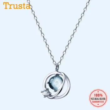 

Trustdavis 100% 925 Sterling Silver Jewelry Universe Planet Stone Pendant Choker Necklace For Women Girl Gift Jewelry DS1309