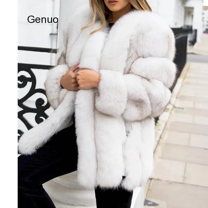 High Quality Fur Coat Women Clothes Faux Fox Fur Overcoat  Thicken Warm Long Coats Female New Autumn Winter Outwear