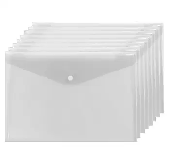 

6pcs PP Water Resistant A4 Envelope with Snap Button - White Transparent File